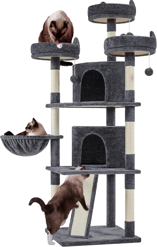 68.5In Cat Tree Multi-Level Cat Tower with Large Condo＆Cozy Perches Stable Pet Play House W/Sisal-Covered Scratching Posts＆Board for Indoor Cats, Dark Gray